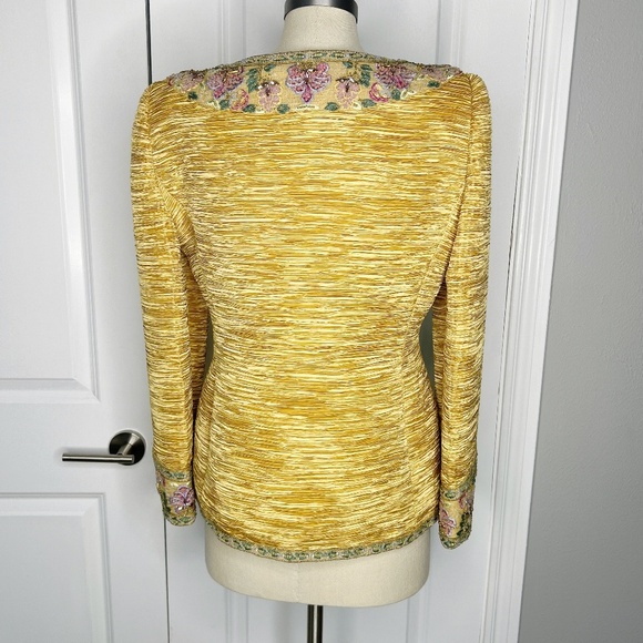 Mary McFadden Vintage 1990's Evening Jacket Blazer Beaded Floral Gold Size 12 - Picture 3 of 10